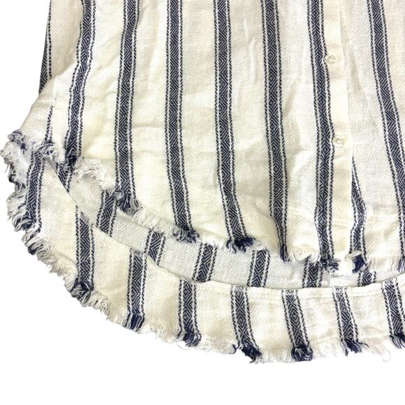 Cloth & Stone Anthropologie Cotton White Blue Stripe Button Down Shirt Women Med - Picture 9 of 12